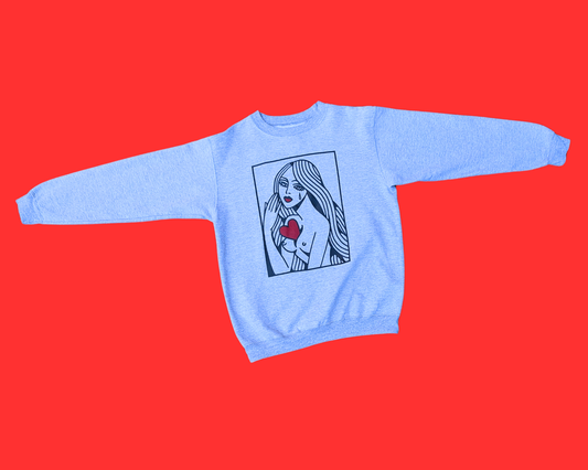 Le Cartel Imprimé à la Main à Montréal, Queen of Hearts Illustration Gray Sweater Size M