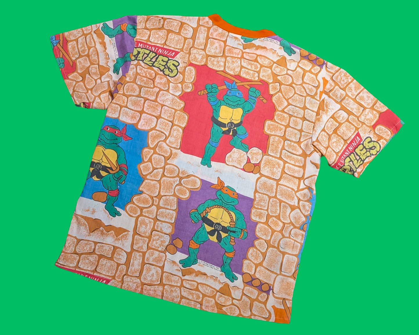 Handmade, Upcycled Vintage 1980's Teenage Mutant Ninja Turtles Bedsheet T-Shirt Oversized XS - Fits Like A Size M