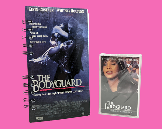 The Bodyguard, Whitney Houston, Soundtrack Cassette Tape and Handmade VHS Movie Notebook