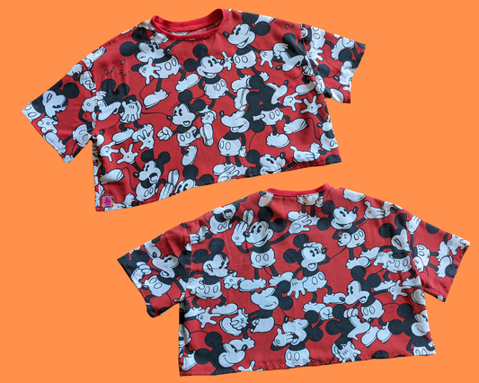 Fait à la main, Upcycled Mickey Mouse Bedsheet Crop Top Taille XS