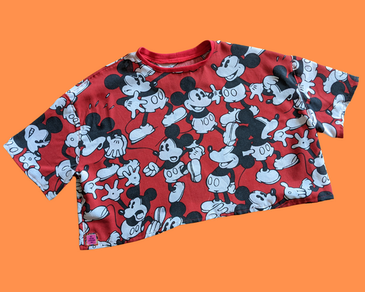 Fait à la main, Upcycled Mickey Mouse Bedsheet Crop Top Taille XS