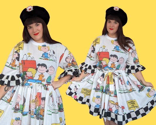 Handmade, Upcycled Peanuts, Charlie Brown, Snoopy and the Gang Bedsheet T-Shirt Dress Fits S-M-L-XL