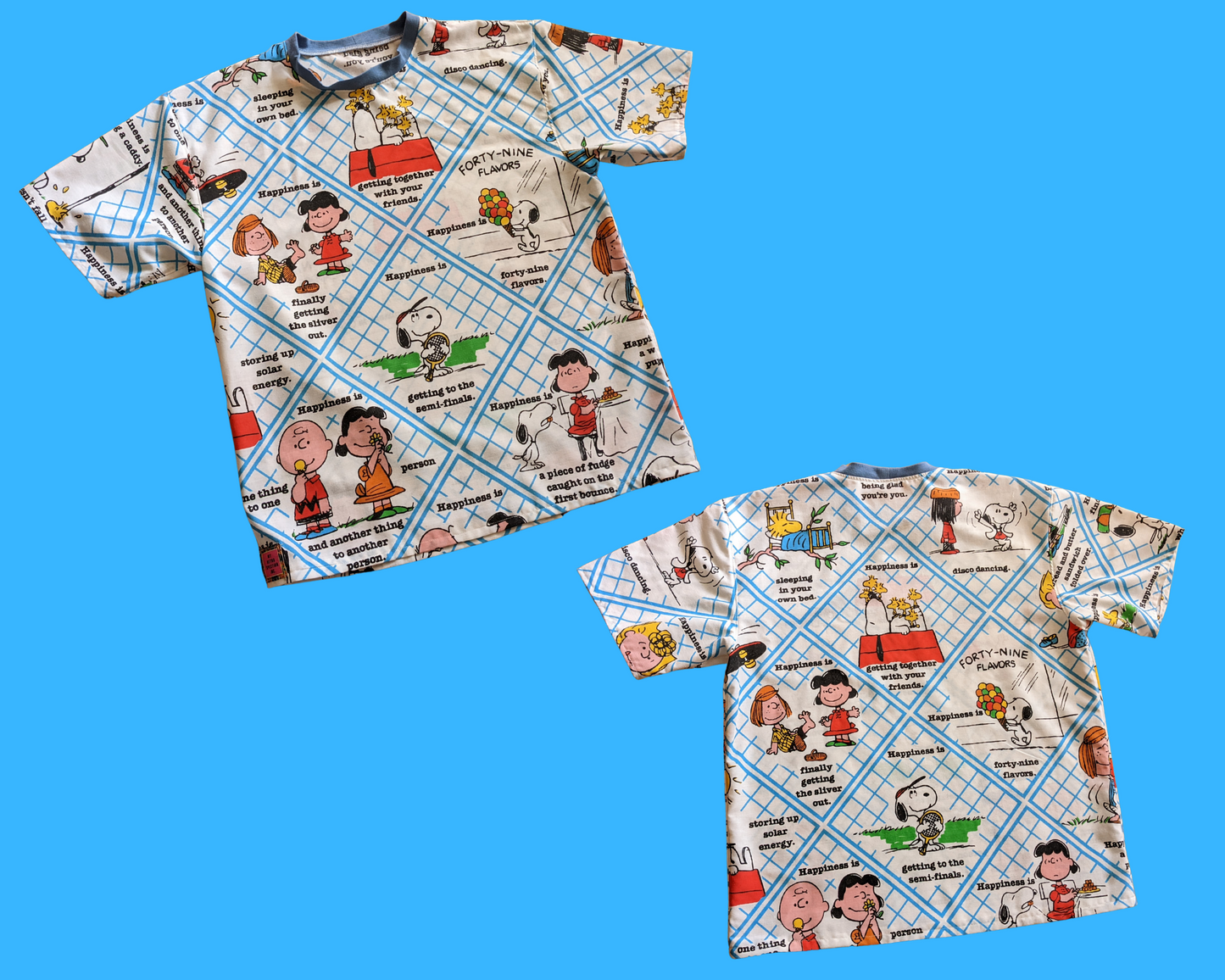 Handmade, Upcycled Charlie Brown Bedsheet T-Shirt Oversized XS - Fits Like A Size M