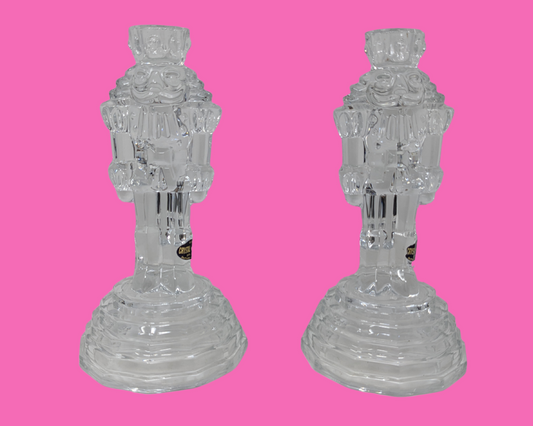 Vintage 1960's The Nutcracker Crystal Christmas Candlestick Holders, Set of Two