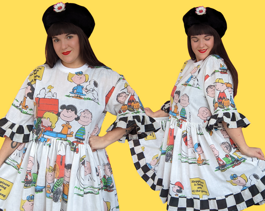 Handmade, Upcycled Peanuts, Charlie Brown, Snoopy and the Gang Bedsheet T-Shirt Dress Fits S-M-L-XL