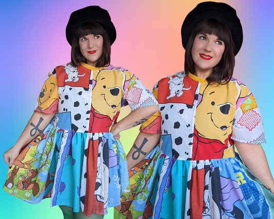 Handmade, Upcycled Disney Mix-Matched Pillow Cases T-Shirt Dress Fits S-M-L-XL