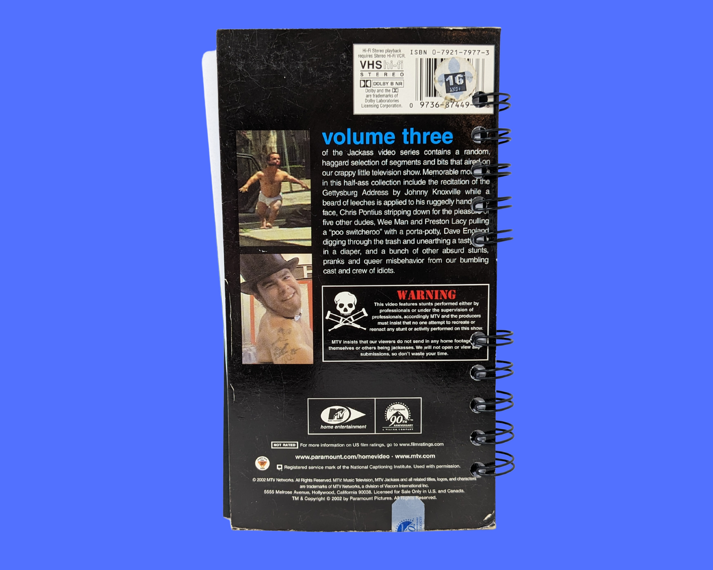 Cahier de film Jackass volume trois VHS