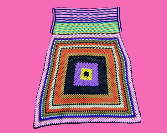 Vintage 1970's Rainbow Colours Wool Crochet Blanket