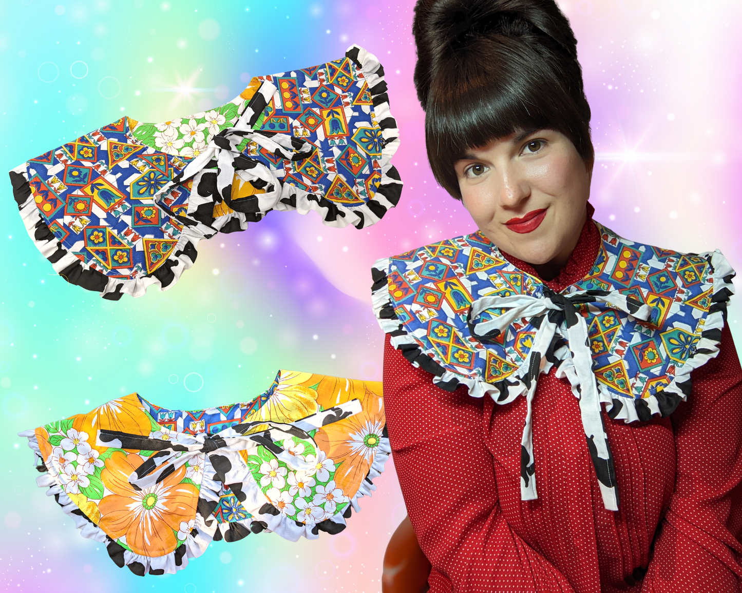 Handmade, Upcycled, Reversible Peter Pan Collar with Frill Made With Two Vintage Fabrics