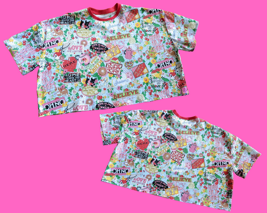 Handmade, Upcycled Retro, Colourful Fabric Crop Top Size 2XL