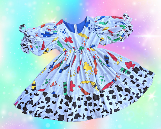 Fait à la main, Upcycled Vintage 1990's Back to School Themed Bedsheet Dress Taille L/XL