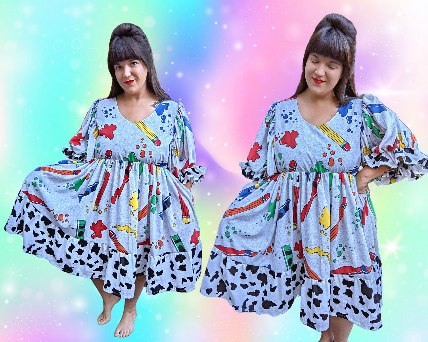 Fait à la main, Upcycled Vintage 1990's Back to School Themed Bedsheet Dress Taille L/XL
