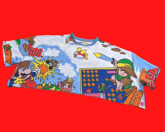 Handmade, Upcycled Nintendo 1988, Super Mario Bros and Zelda Bedsheet Crop Top Size XL