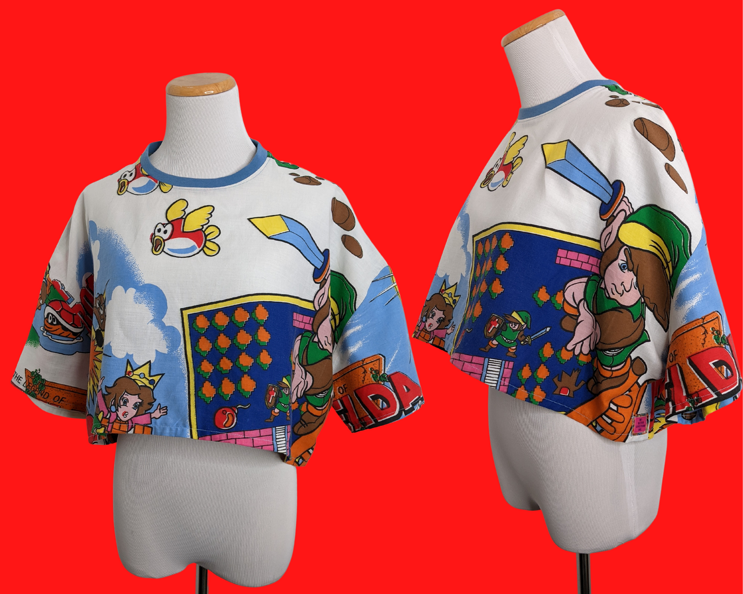 Fait à la main, Upcycled Nintendo 1988, Super Mario Bros et Zelda Bedsheet Crop Top Taille XL