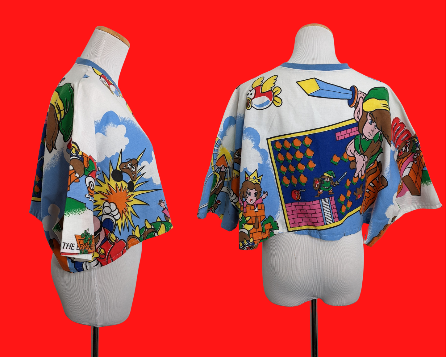 Fait à la main, Upcycled Nintendo 1988, Super Mario Bros et Zelda Bedsheet Crop Top Taille XL