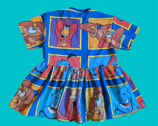 Fait à la main, robe t-shirt en drap de lit Disney Aladdin recyclé pour SML-XL