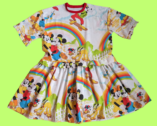 Handmade, Upcycled Disney Mickey and the Gang Bedsheet T-Shirt Dress Fits 2XL