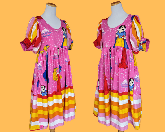 Handmade, Upcycled Disney Princesses Bedsheet Dress Fits S/M