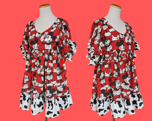 Handmade, Upcycled Disney Mickey Mouse Bedsheet Dress Fits S/M