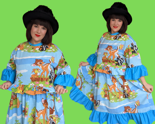 Handmade, Upcycled Disney Bambi Bedsheet T-Shirt Dress Fits S-M-L-XL