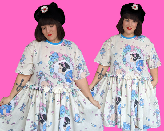 Handmade, Upcycled Disney Snow White and the Seven Dwarves Bedsheet T-Shirt Dress Fits S-M-L-XL