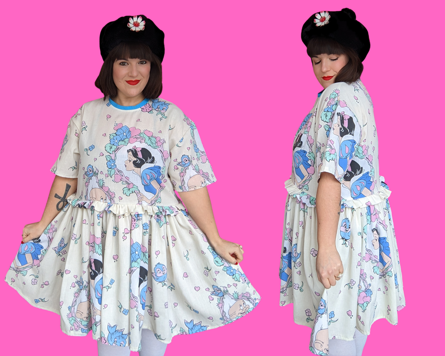 Handmade, Upcycled Disney Snow White and the Seven Dwarves Bedsheet T-Shirt Dress Fits S-M-L-XL