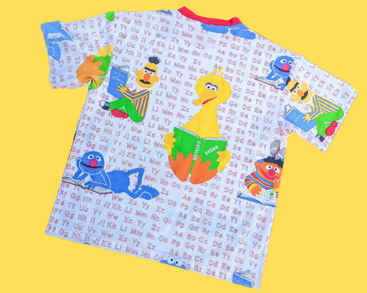 Handmade, Upcycled Sesame Street Vintage 1980's Bedsheet T-Shirt Oversized XS - Fits Like A Size M