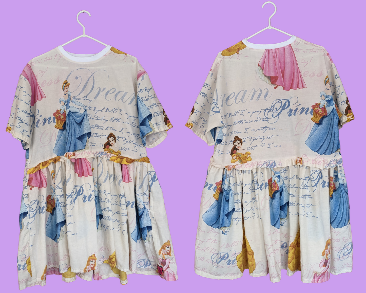 Handmade, Upcycled Disney Princesses Bedsheet T-Shirt Dress Fits S-M-L-XL