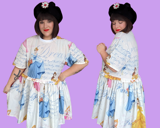 Handmade, Upcycled Disney Princesses Bedsheet T-Shirt Dress Fits S-M-L-XL