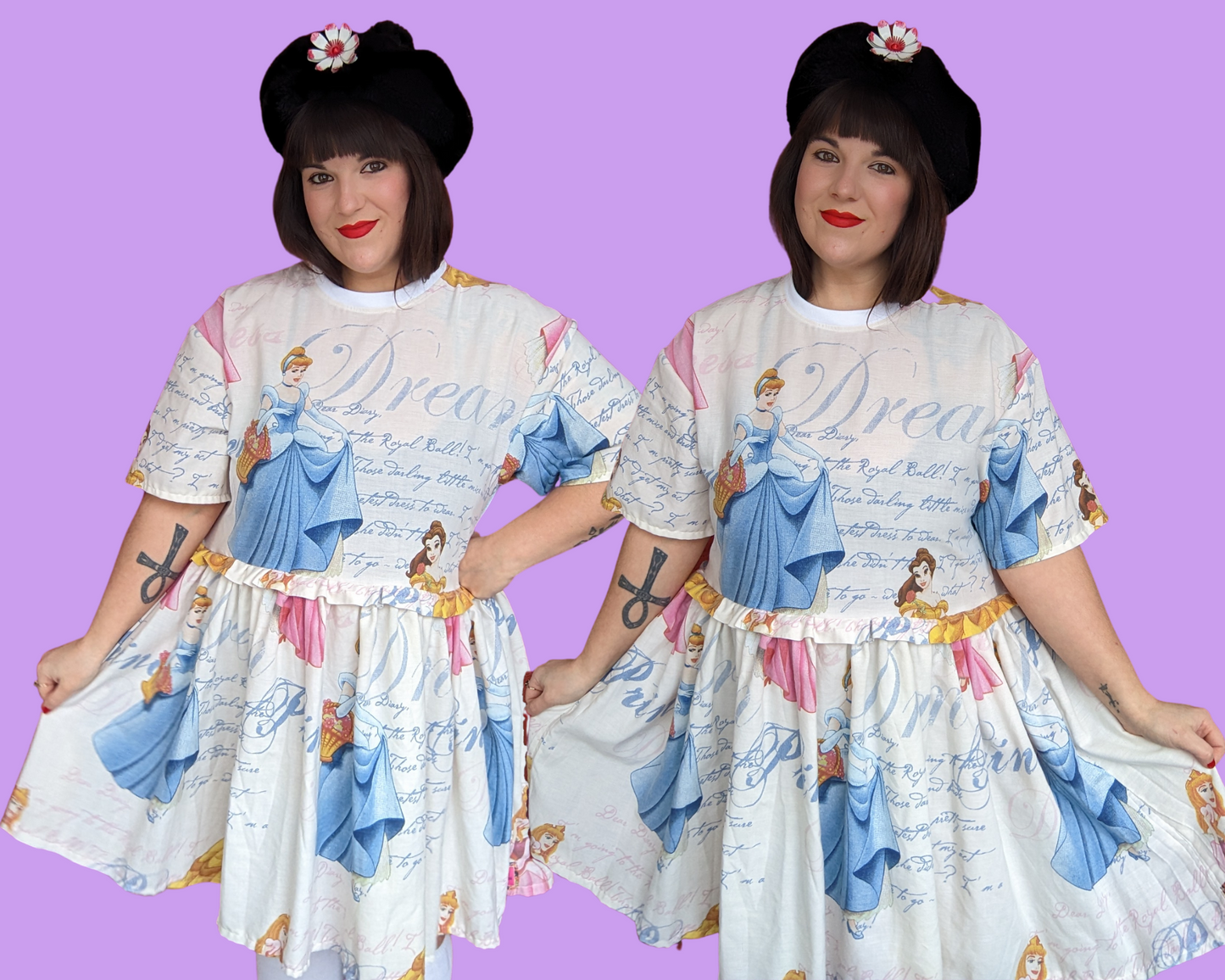 Handmade, Upcycled Disney Princesses Bedsheet T-Shirt Dress Fits S-M-L-XL