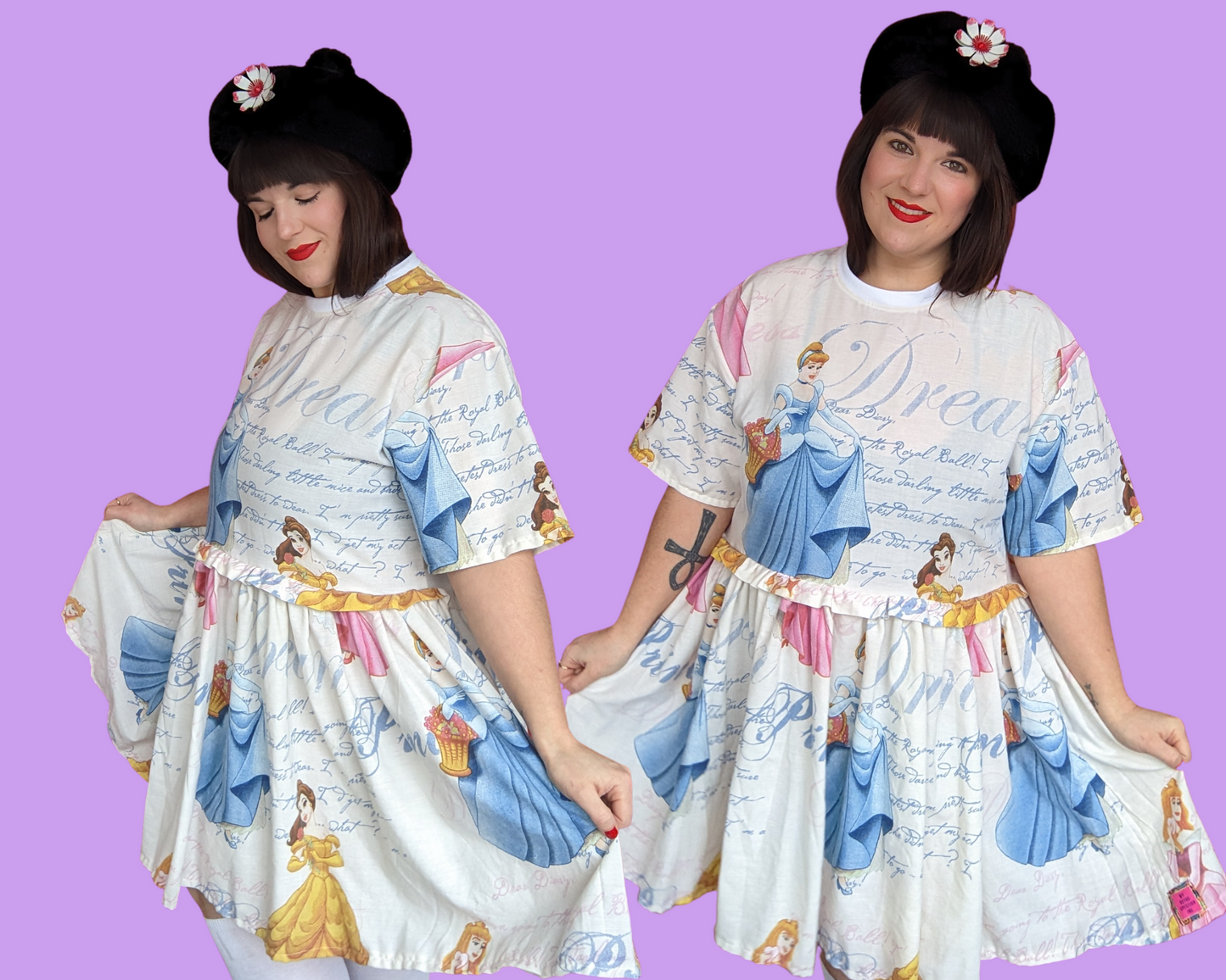 Handmade, Upcycled Disney Princesses Bedsheet T-Shirt Dress Fits S-M-L-XL