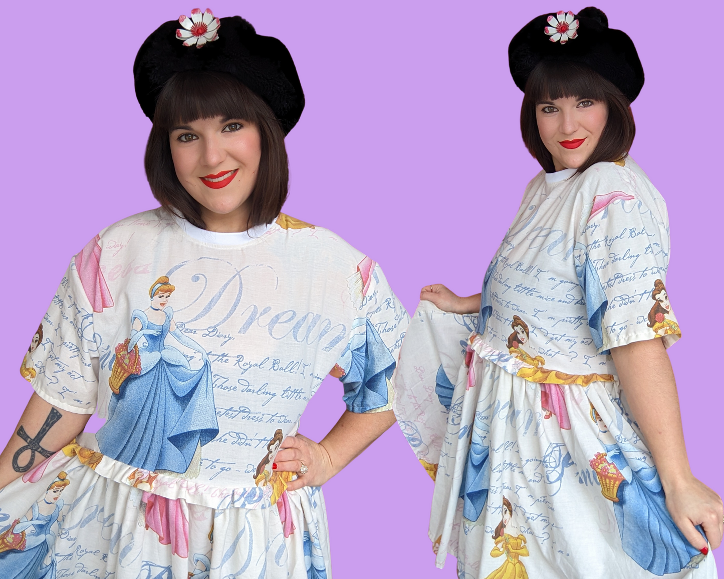 Handmade, Upcycled Disney Princesses Bedsheet T-Shirt Dress Fits S-M-L-XL