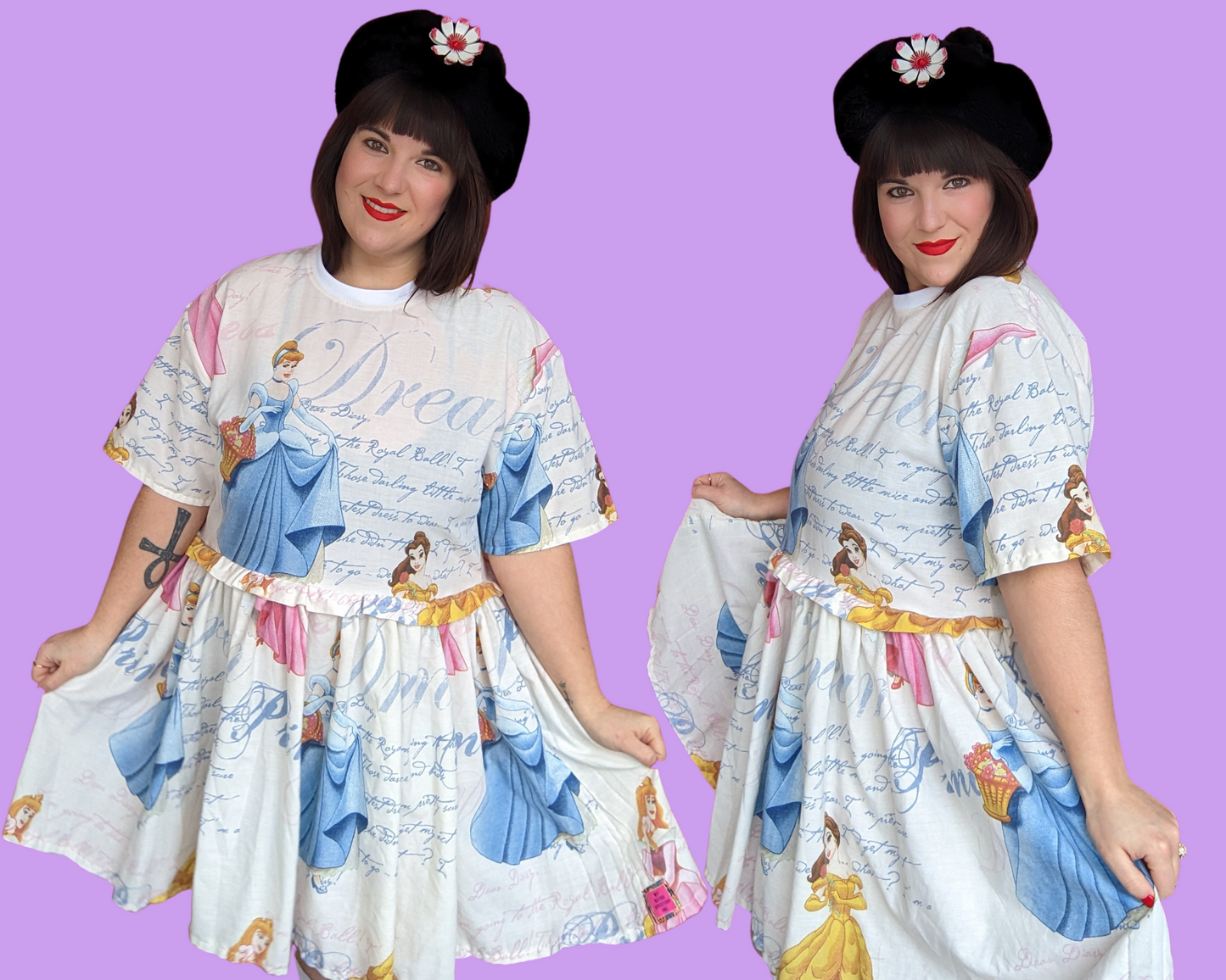 Handmade, Upcycled Disney Princesses Bedsheet T-Shirt Dress Fits S-M-L-XL