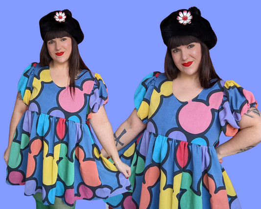 Handmade, Upcycled Disney Mickey Mouse Ears Dress Fits L-XL