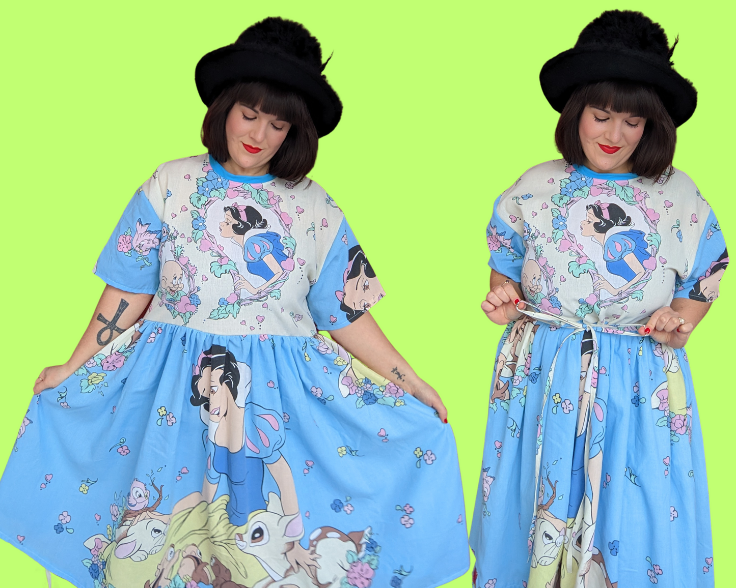 Handmade, Upcycled Disney Snow White and the Seven Dwarves Bedsheet T-Shirt Dress Fits S-M-L-XL