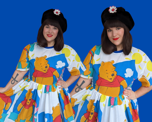 MADE TO ORDER, Handmade, Upcycled Disney Winnie The Pooh Bedsheet T-Shirt Dress Fits Sizes S-M-L-XL or 2XL