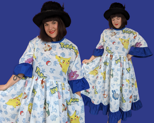 Handmade, Upcycled Pokemon Bedsheet Maxi T-Shirt Dress Fits S-M-L-XL