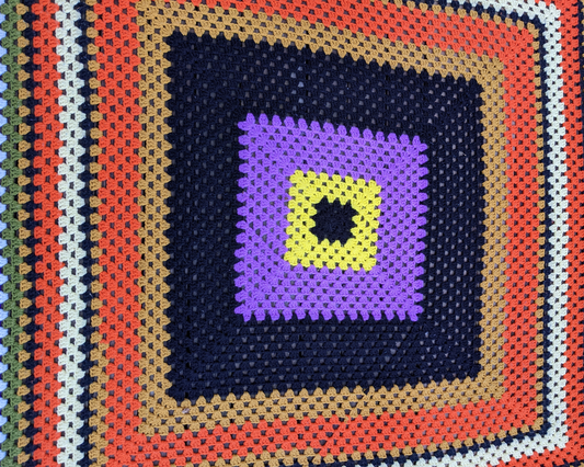 Vintage 1970's Rainbow Colours Wool Crochet Blanket