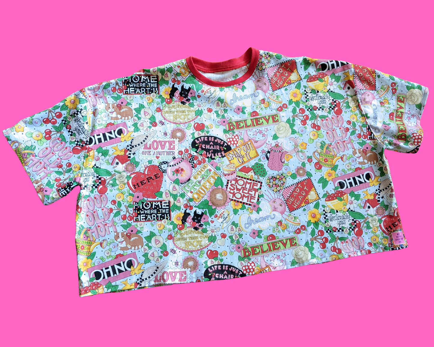 Handmade, Upcycled Retro, Colourful Fabric Crop Top Size 2XL