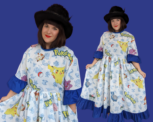 Handmade, Upcycled Pokemon Bedsheet Maxi T-Shirt Dress Fits S-M-L-XL