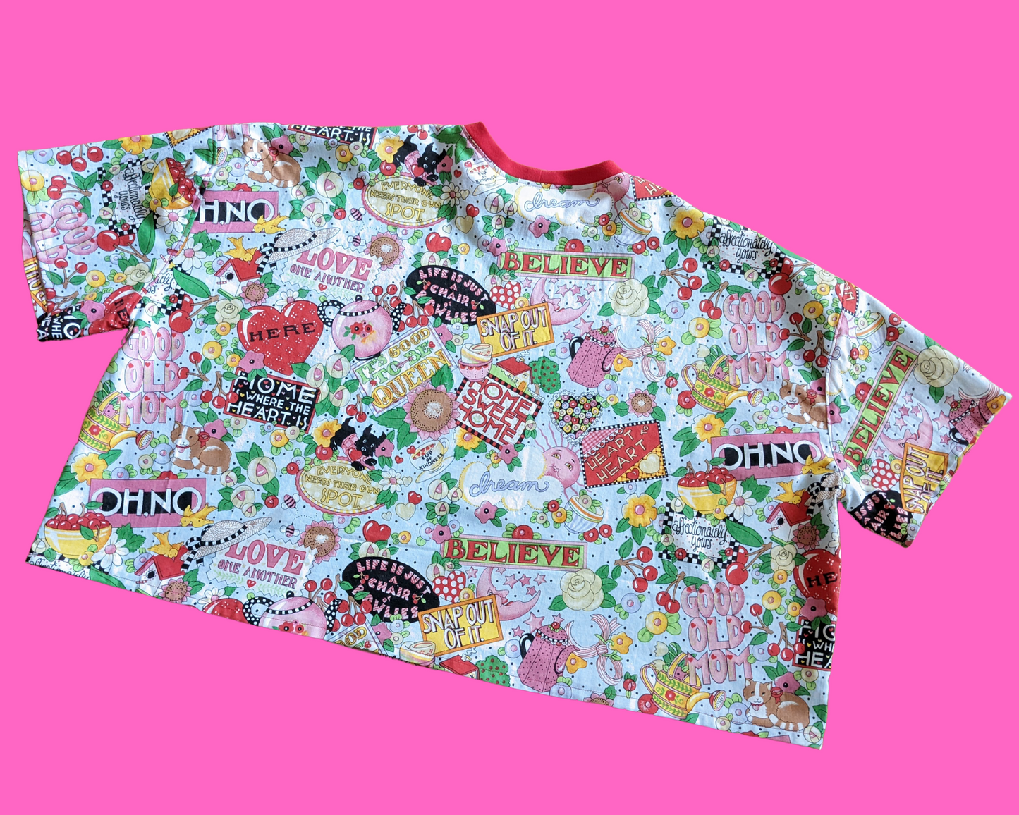 Handmade, Upcycled Retro, Colourful Fabric Crop Top Size 2XL