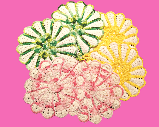 Lot de 6 napperons au crochet à la main vintage des années 1960