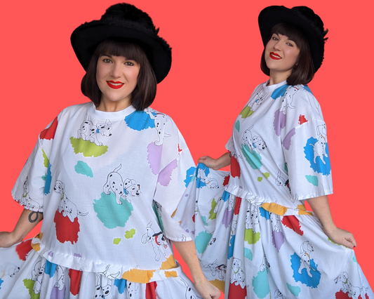 Handmade, Upcycled Disney 101 Dalmatians Bedsheet T-Shirt Dress Fits 2XL