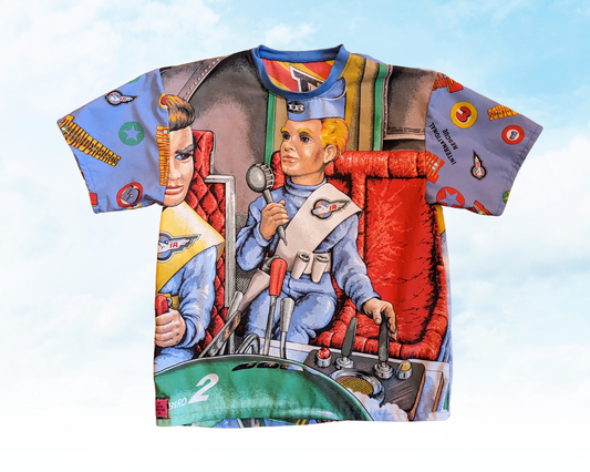 Handmade, Upcycled Vintage 1992 Thunderbirds Bedsheet T-Shirt Oversized XS - Fits Like A Size M