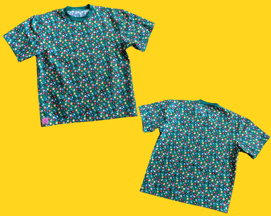 Handmade, Upcycled Billiard Balls Patterned Fabric T-Shirt Oversized XS - Fits Like A Size M