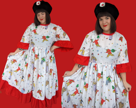 Fait à la main, Upcycled Vintage 1990's Rupert Bear Bedsheet Maxi T-Shirt Dress Fits SML-XL