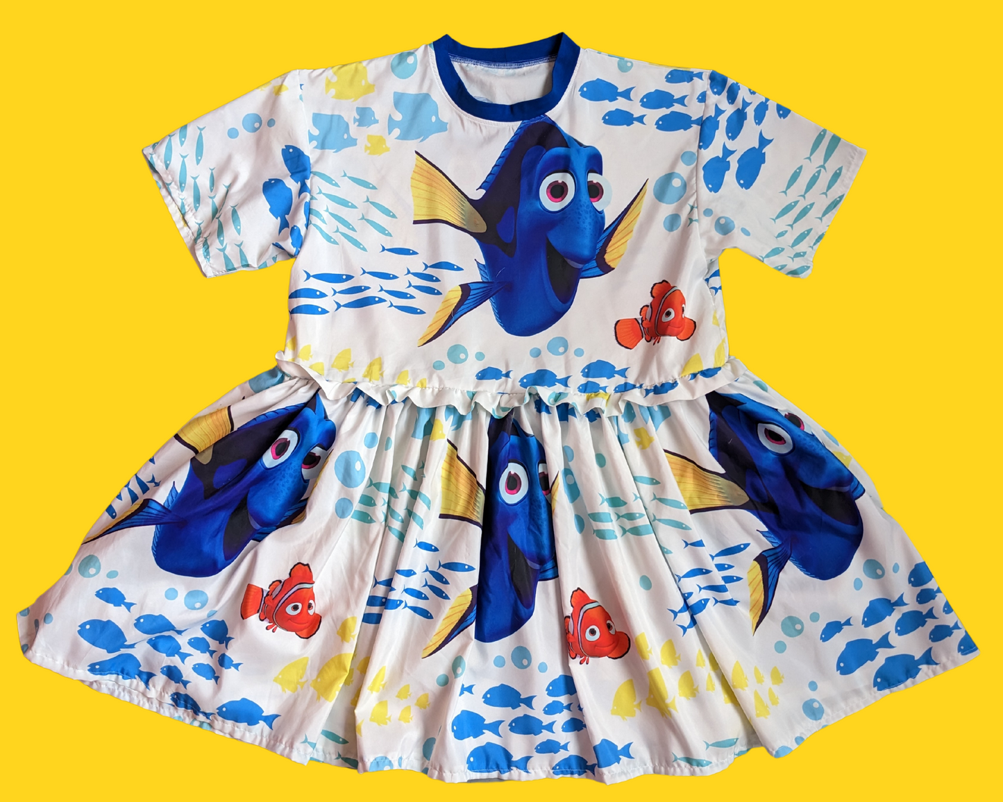 MADE TO ORDER, Handmade, Upcycled Disney, Pixar, Finding Nemo Bedsheet T-Shirt Dress Fits Sizes S-M-L-XL or 2XL