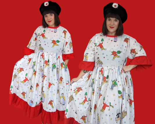 Fait à la main, Upcycled Vintage 1990's Rupert Bear Bedsheet Maxi T-Shirt Dress Fits SML-XL