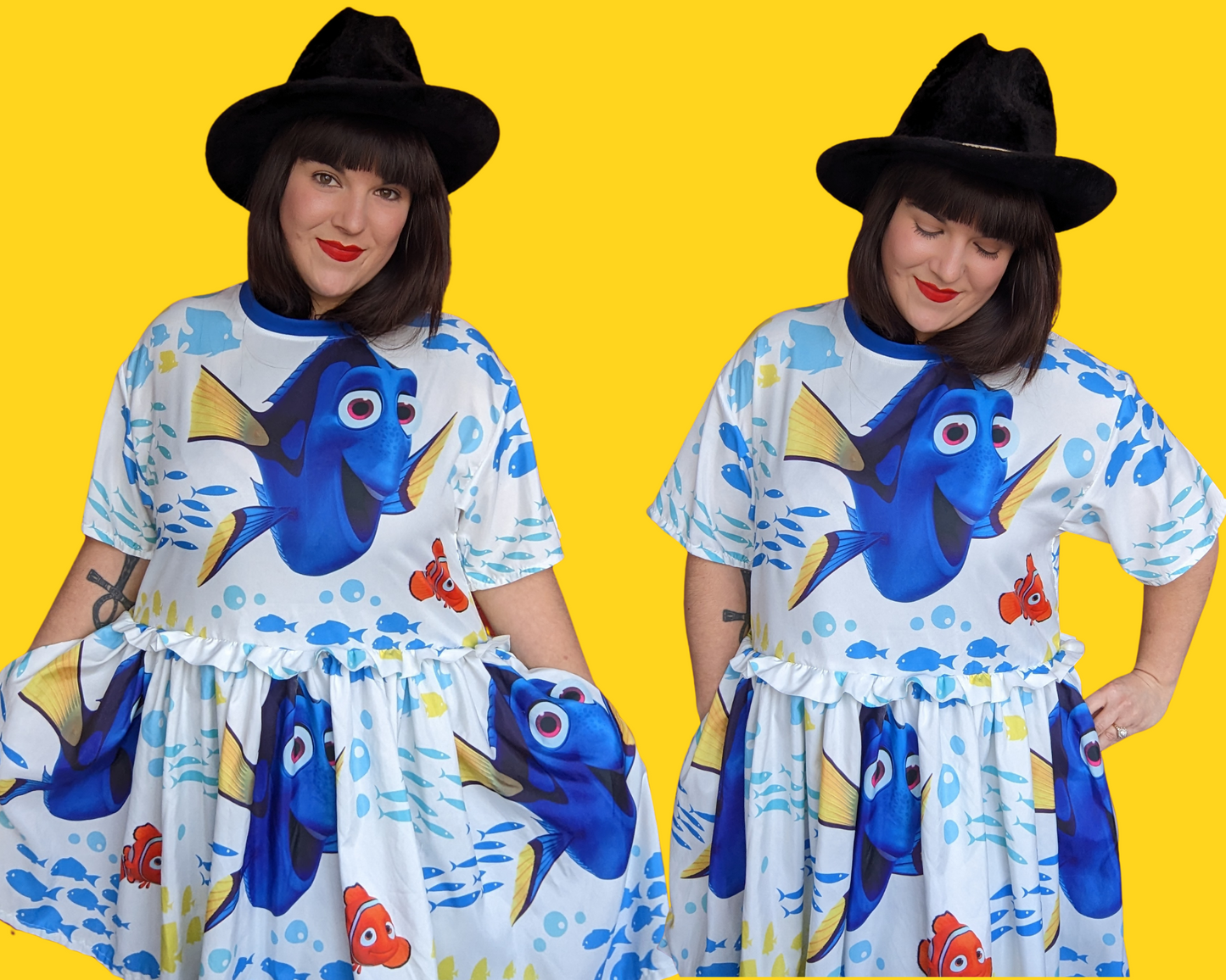 MADE TO ORDER, Handmade, Upcycled Disney, Pixar, Finding Nemo Bedsheet T-Shirt Dress Fits Sizes S-M-L-XL or 2XL