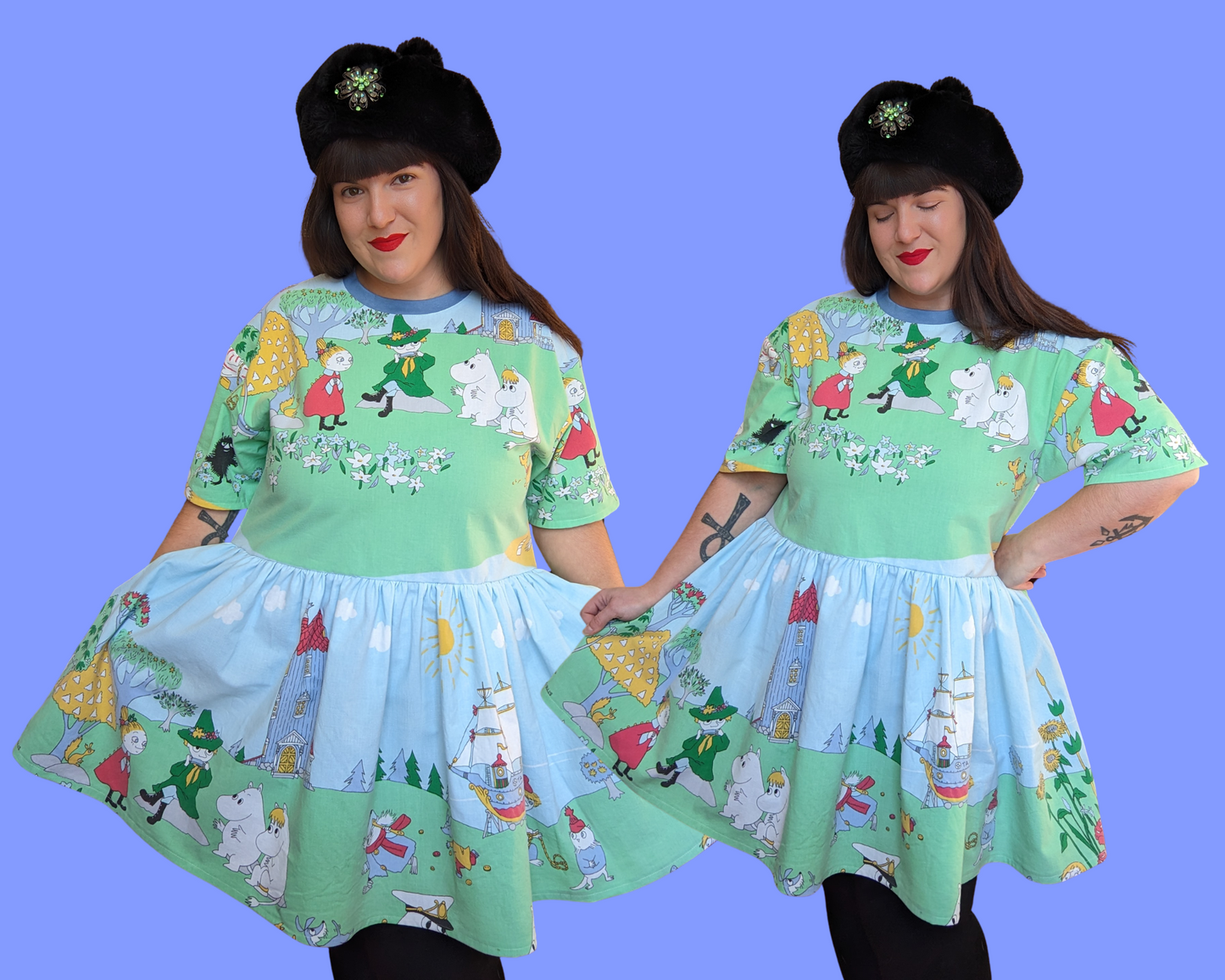 Handmade, Upcycled The Moomins Bedsheet T-Shirt Dress Fits S-M-L-XL